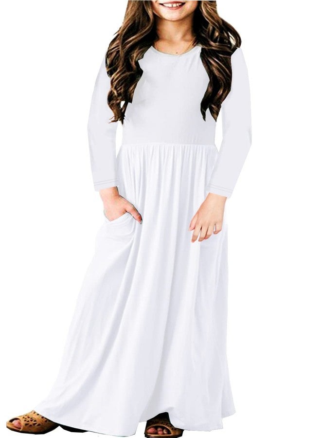 Deerose Girls Long Sleeve White Maxi Dress Winter Floor Length Casual Cotton Long Dress Outfits 7-8 Years - Image 1